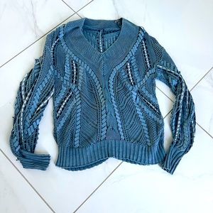 Rag & Bone Women's Indigo Lucie Pointelle Woven Ribbon Cord Sweater